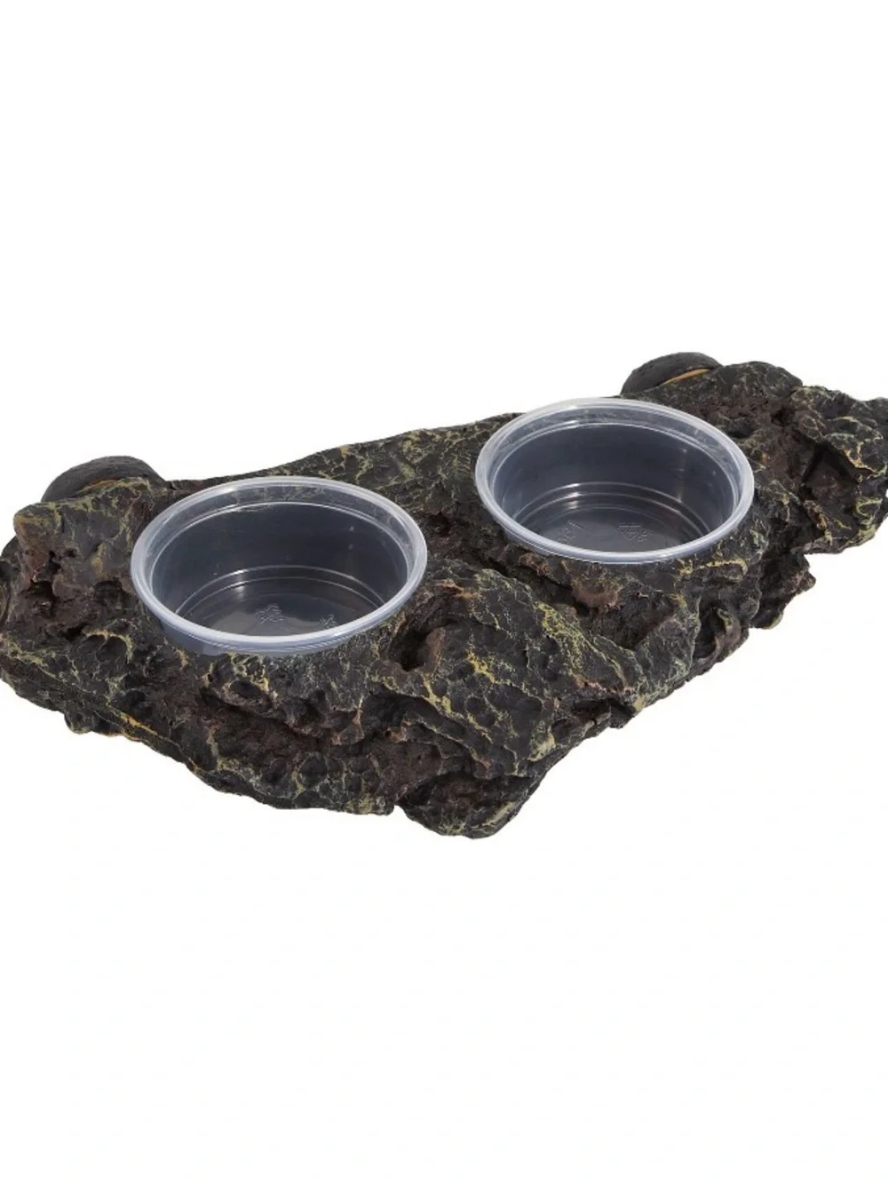 Magnetic Reptile Rock Feeding Ledge Double Cup - Brown/Black
